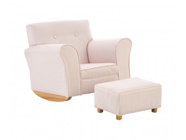 Chimes - Kids Pink Stripy Rocker With Footstool