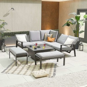 Nova - Enna Compact Corner Dining Set with Rising Table & 2x Bench - Grey