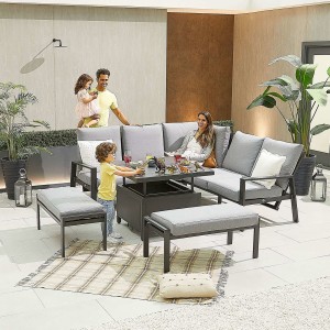 Nova - Enna Compact Corner Dining Set with Rising Table & 2x Bench - Grey