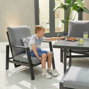 Nova - Enna Reclining Right Corner Dining Set with Parasol Hole & Lounge Chair & Bench (P) - Grey