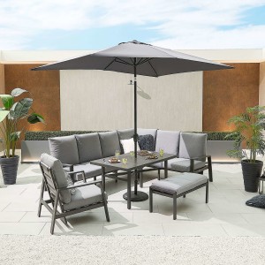 Nova - Enna Reclining Right Corner Dining Set with Parasol Hole & Lounge Chair & Bench (P) - Grey