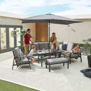 Nova - Enna Reclining Right Corner Dining Set with Parasol Hole & Lounge Chair & Bench (P) - Grey