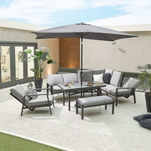Nova - Enna Reclining Right Corner Dining Set with Parasol Hole & Lounge Chair & Bench (P) - Grey