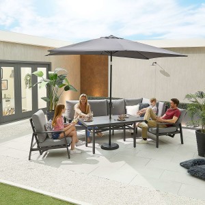 Nova - Enna Reclining Right Corner Dining Set with Parasol Hole & Lounge Chair - Grey