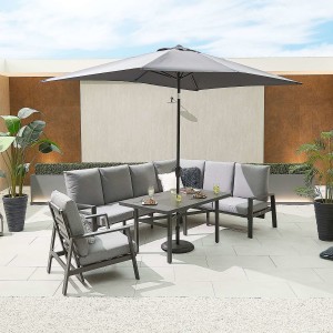 Nova - Enna Reclining Right Corner Dining Set with Parasol Hole & Lounge Chair - Grey