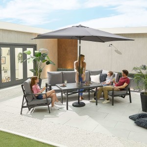 Nova - Enna Reclining Right Corner Dining Set with Parasol Hole & Lounge Chair - Grey