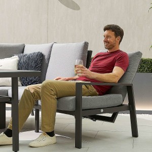 Nova - Enna Reclining Right Corner Dining Set with Parasol Hole & Lounge Chair - Grey