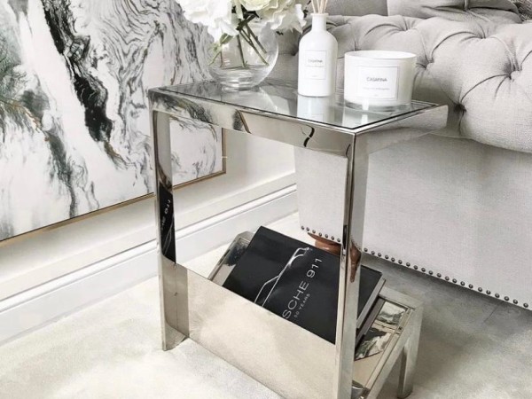 Chimes - Stainless glass top magazine rack side table