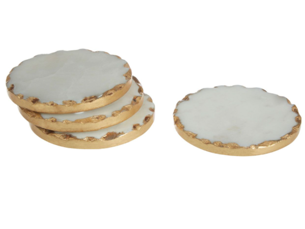 Chimes - Set Of 4 Round White Marble Coasters