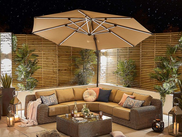 Nova - Beige Galaxy LED Cantilever Parasol - 3.5m Round