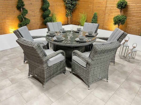 Chimes - Prestige Grey Valencia 6 Seat Round Dining Set - 1.3 Meter Round Table