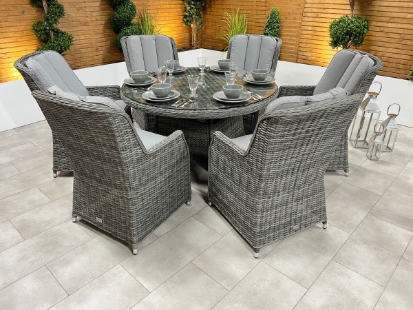 Chimes - Prestige Grey Madrid 6 Seat Round Dining Set - 1.3 Meter Round Table - LOW STOCK