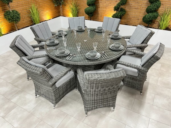 Chimes - Prestige Grey Valencia 8 Seat Round Dining Set - 1.8 Meter Round Table - 3 IN STOCK