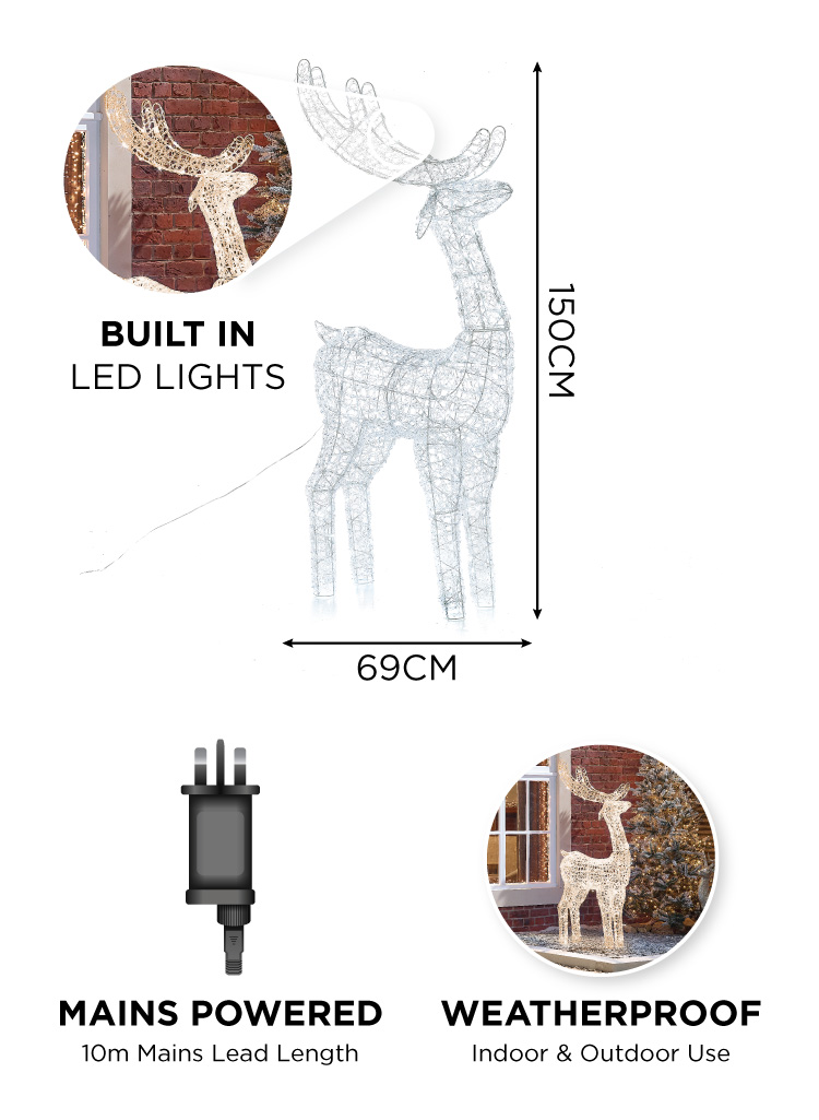 Miracle the 150cm Spun Acrylic Reindeer Warm White