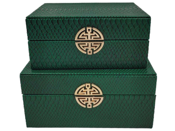 Chimes - Set of 2 Green Faux Snake Skin Jewellery Boxes