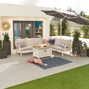 Nova - Vogue Corner Dining Set with Firepit Table - White