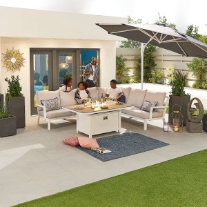 Nova - Vogue Corner Dining Set with Firepit Table - White