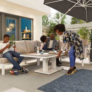 Nova - Vogue Corner Dining Set with Rising Table & Armchair - White