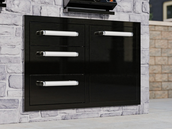 Whistler Grills - Burford Built-In Triple Drawer and Waste Bin Unit - Black