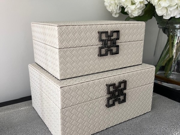 Chimes - Set of 2 Cream Woven Faux Leather Jewellery Boxes