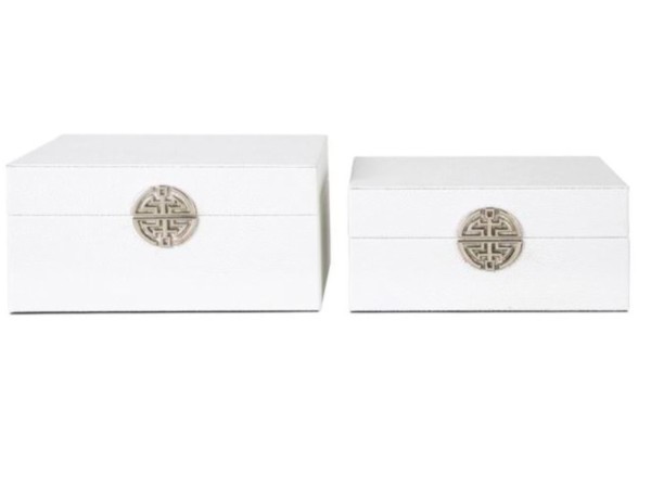 Chimes - Set Of 2 White Faux Leather Jewellery Boxes with silver clasp
