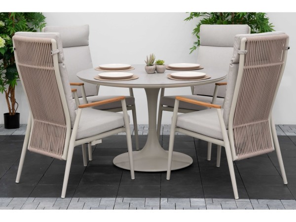 Nova - Hayden 4 Seat Round Reclining Dining Set - Pebble