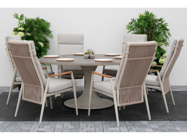 Nova - Hayden 6 Seat Round Reclining Dining Set - Pebble