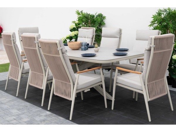 Nova - Hayden 8 Seat Rectangular Reclining Dining Set  - Pebble