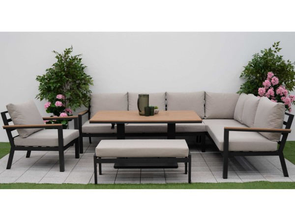 Nova - Heidi Right Hand Corner Sofa Dining Set with Rectangular Rising Table, Armchair and Bench
