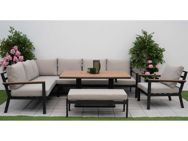Nova - Heidi Left Hand Corner Sofa Dining Set with Rectangular Rising Table, Armchair and Bench