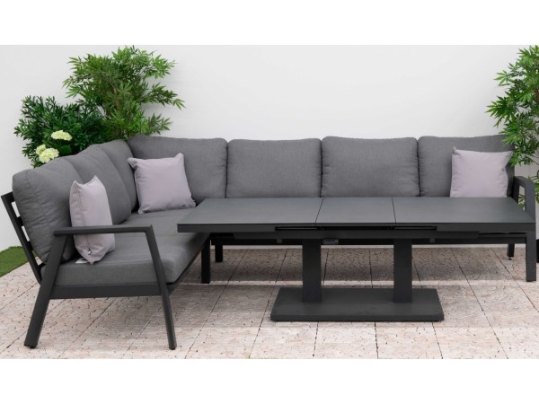 Nova - Phoenix L-Shaped Corner Sofa Lounge Dining Set with Rectangular Extending Rising Table - Grey