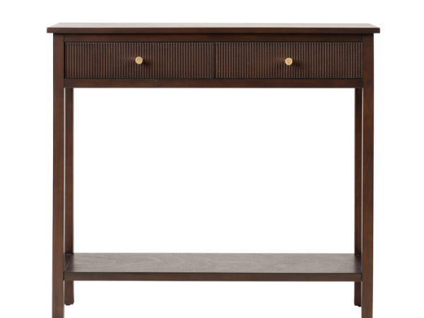 Lianna Walnut Brown 2 Drawer Console Table with Gold Handles