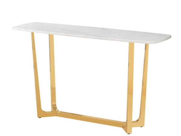 Margo Gold Metal with White Faux Marble Top Console Table