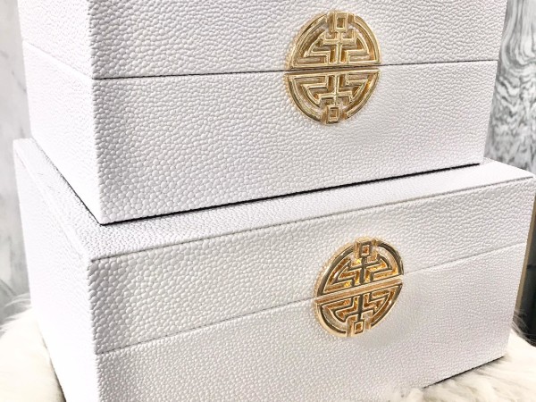 Chimes - Set of 2 White Faux Leather Jewellery Boxes with Gold Clasp
