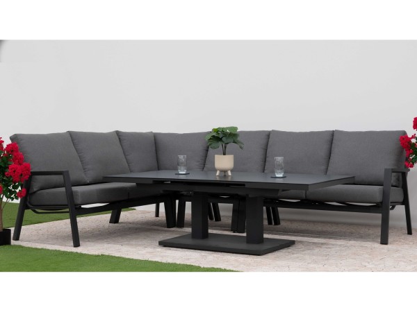 Nova - Zara L-Shaped Corner Sofa Set with Rectangular Extending Rising Table - Grey