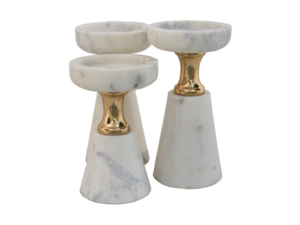 Set Of 3 White Marble Candle Holders