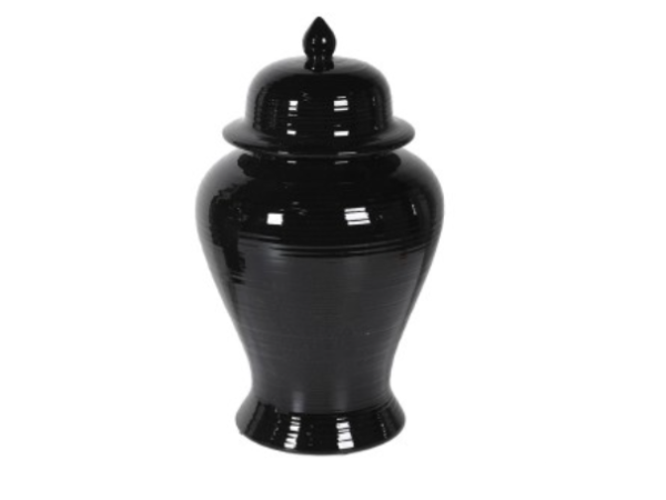 Glossy Black Ceramic Temple Jar
