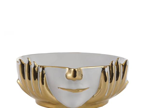 White and Gold Face Design Ceramic Dish