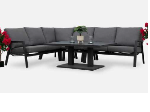 Nova - Zara L-Shaped Corner Sofa Set with Rectangular Rising Table - Grey