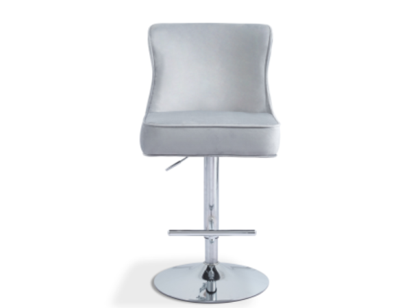 Cara Grey Velvet Bar Stool with Chrome Legs