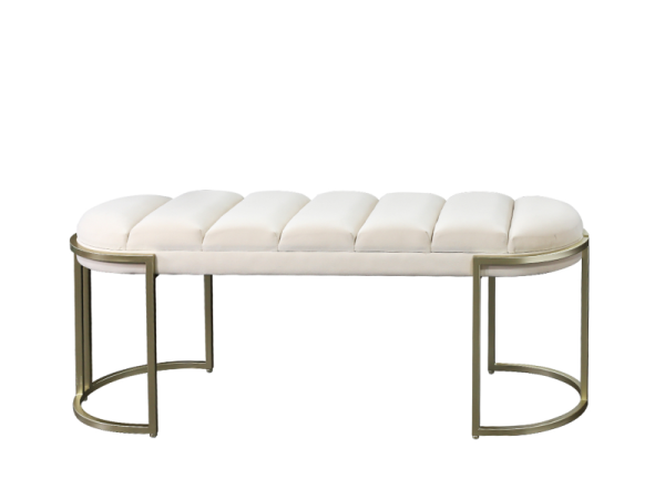 Cream Velvet Tufted Bench with Champagne Legs