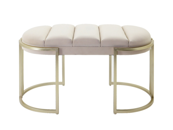 Cream Velvet Medium Tufted Bench with Champagne Legs