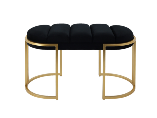 Black Velvet Medium Tufted Bench with Gold Legs