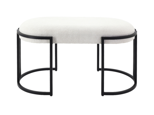 White Boucle Medium Bench with Black Legs