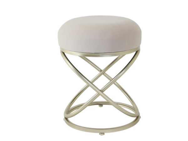 Cream Velvet Rizzo Stool with Champagne Legs