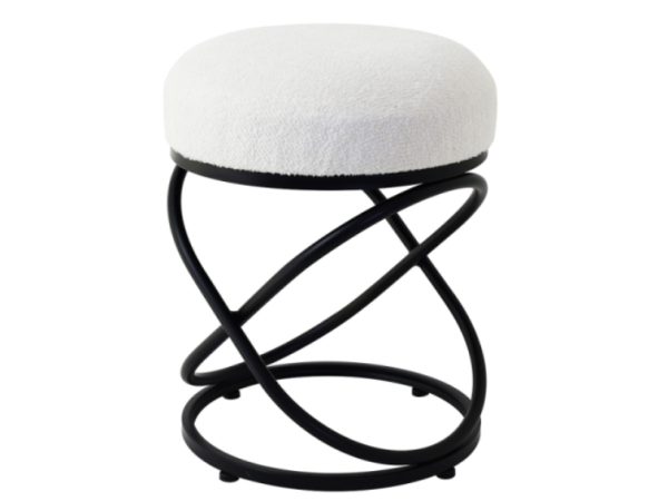 White Boucle Rizzo Stool with Black Legs