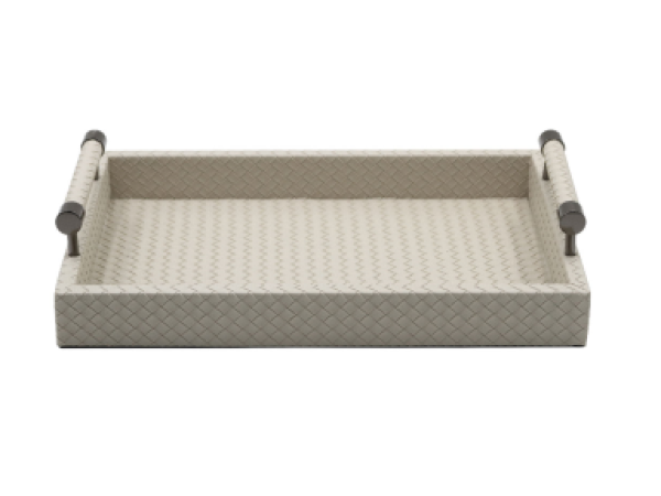 40 x 27 Grey Faux Leather with Gunmetal Handle Tray