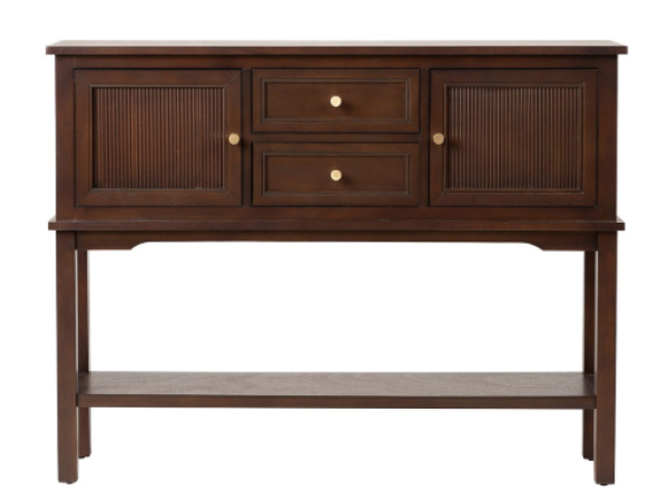Lianna Walnut Brown 2 Door 2 Drawer Sideboard with Gold Handles