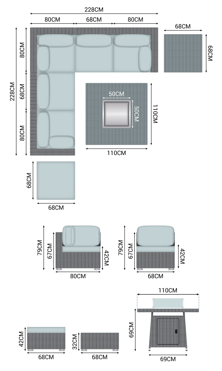 nova outdoor living fire pit cover on Chimes Nova Mixed Grey Chelsea 1c Corner Sofa Set With Fire Pit Table
