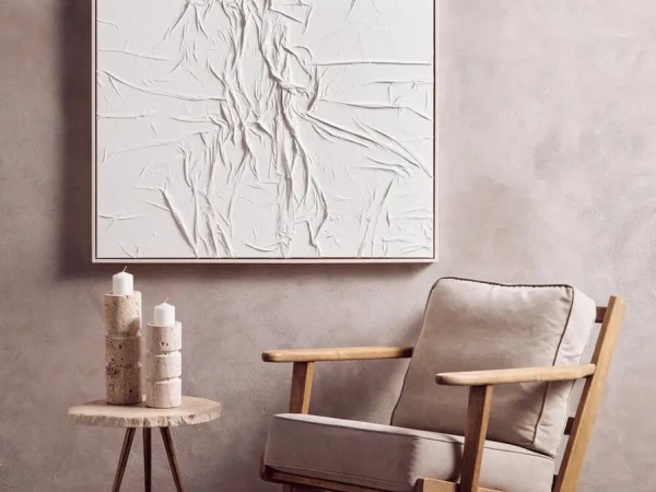 Ainsley Canvas White Pleated Fabric Hand Painted Wall Art